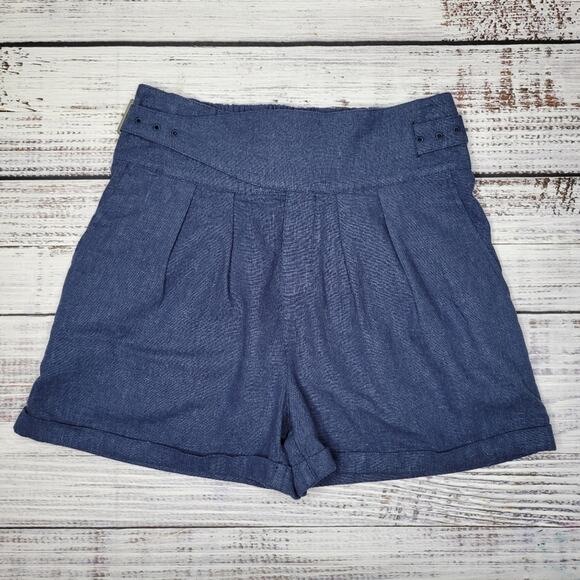 Urban Outfitters Joanie Buckle Linen Blend Shorts Navy Blue | Small - Picture 3 of 8